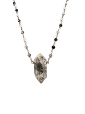 Double Terminated Herkimer Diamond Pendant  Sliver Beaded Chain Necklace