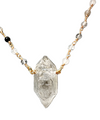 Double Terminated Herkimer Diamond Pendant Gold Beaded Chain