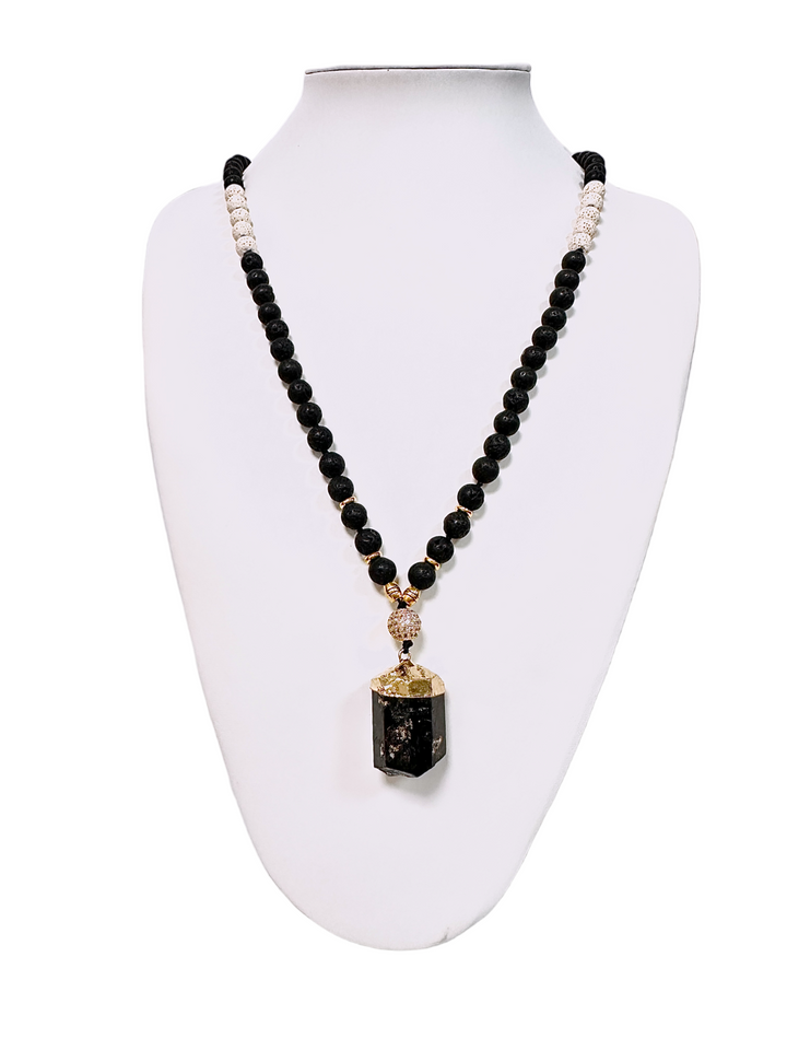 Black Tourmaline And Lava Bead Necklace