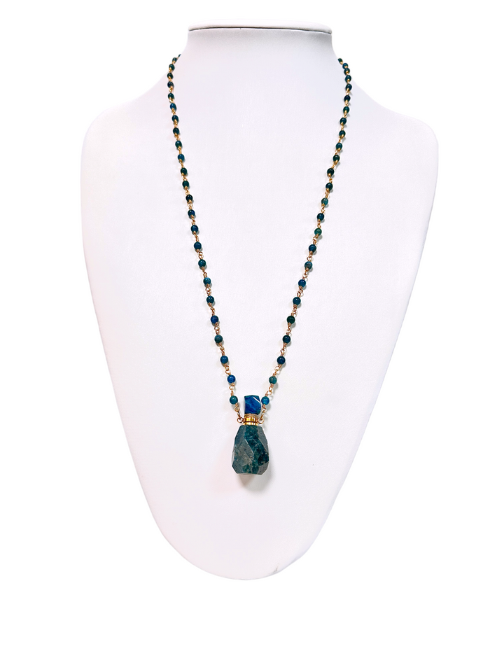 Apatite Bottle Necklace With Beaded Gold Link Chain