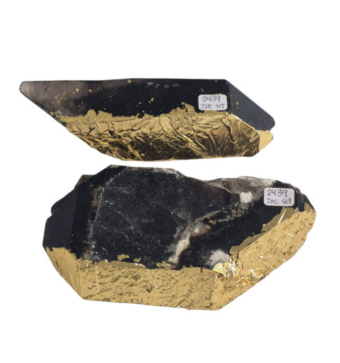Smoky quartz Points with Gold Leaf 2pcs 3.2lbs 2439