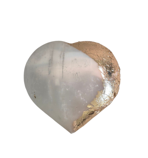 Selenite Heart with Gold Leaf 2.2lbs 5" 2436