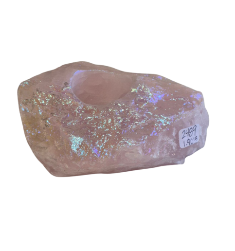 Rose Quartz Aura Candle Holder 1.9lbs 5x4.5x2.25"  2489