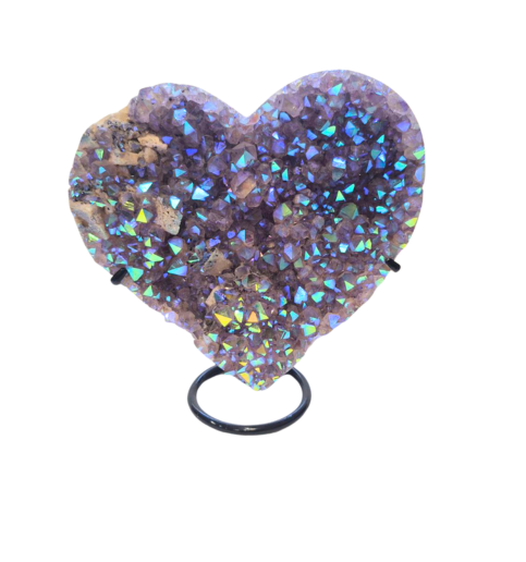 Amethyst Aura Heart on Stand  4.7lbs 7.5x4x8"  2546