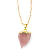 Necklace Rose Quartz Point on Beaded Gold Link Chain