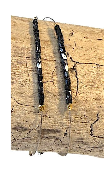 Black Fluted  Diamond Bracelet 7.5 Silver Clasp 501