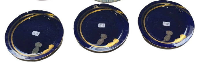 Dark Blue with Gold Hang Painted Japanese Plates  (Set of 3) 1978
