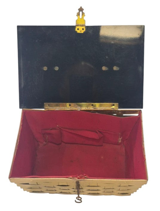 Vintage Metal Purse with Woven Gold and Black Cover 9"x6"x4" 1914