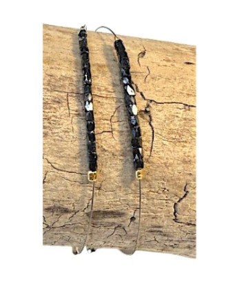 Black Fluted  Diamond Bracelet 7.5" Gold Clasp 486