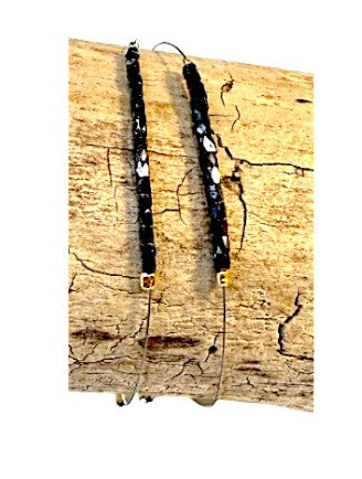 Black Fluted  Diamond Bracelet 7.5" Gold Clasp 486