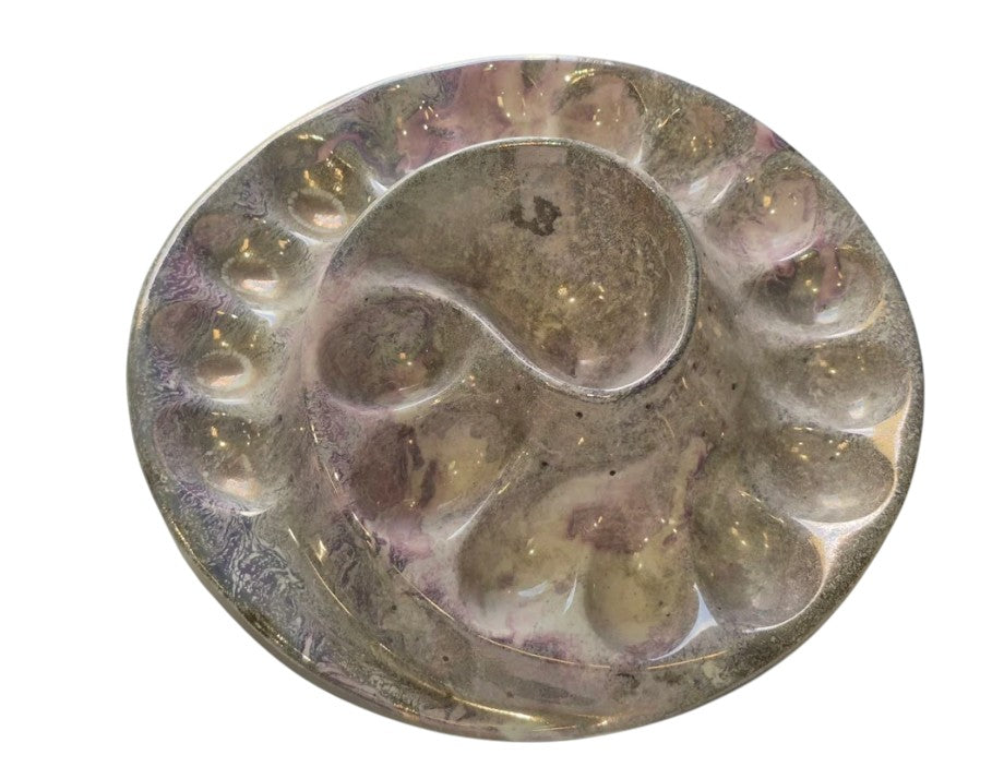 Vintage Hand Painted Egg Holder with Soft Gold Metallic and Pink 12.5"x12.5"x3.5" 1913