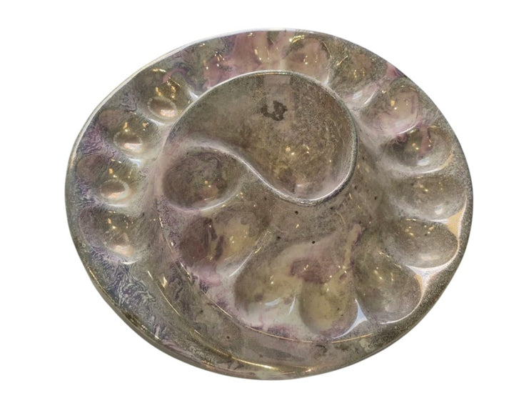 Vintage Hand Painted Egg Holder with Soft Gold Metallic and Pink 12.5"x12.5"x3.5" 1913