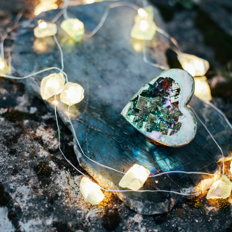 Celestite Crystal and String Lights Bundle 78"