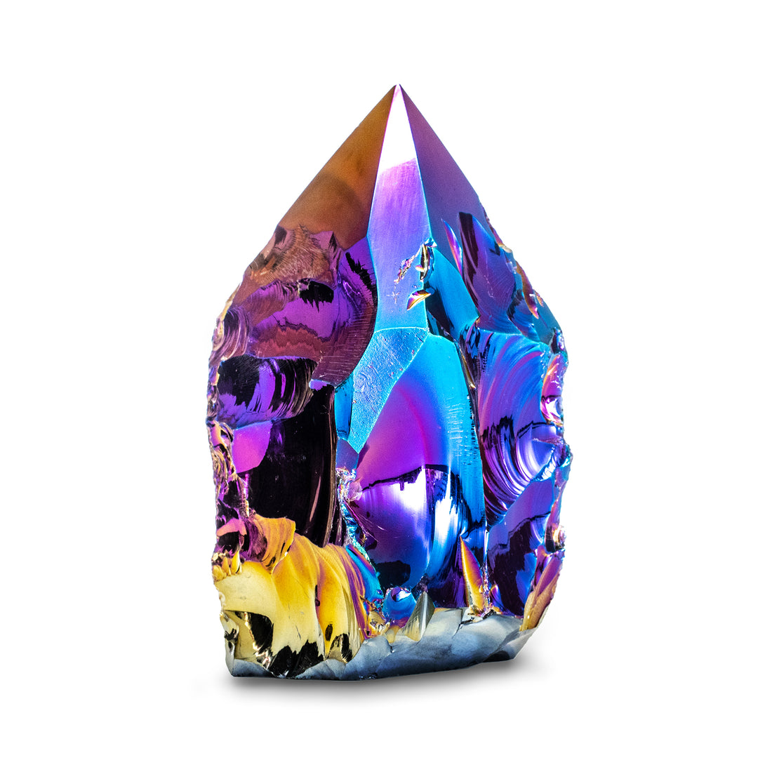 Rainbow Aura Quartz Obsidian Top Polished Point