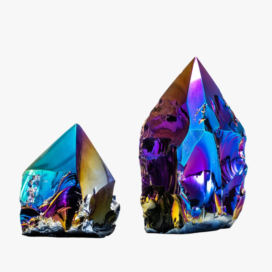 Rainbow Aura Quartz Obsidian Top Polished Point