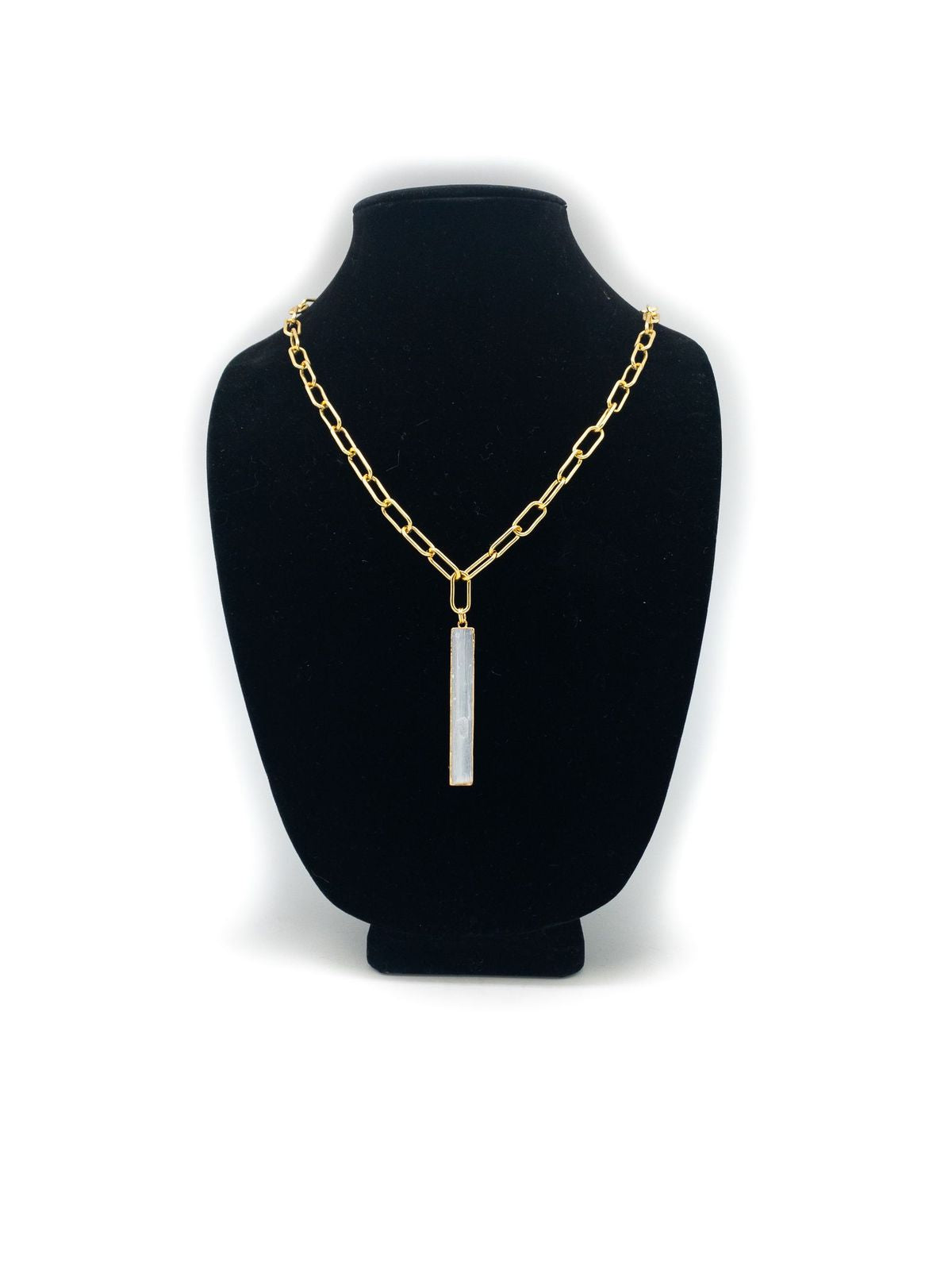 Necklace Selenite Flute Chunky Gold Chain