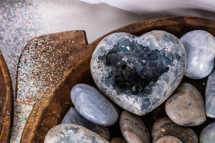 Celestite Crystal Hearts