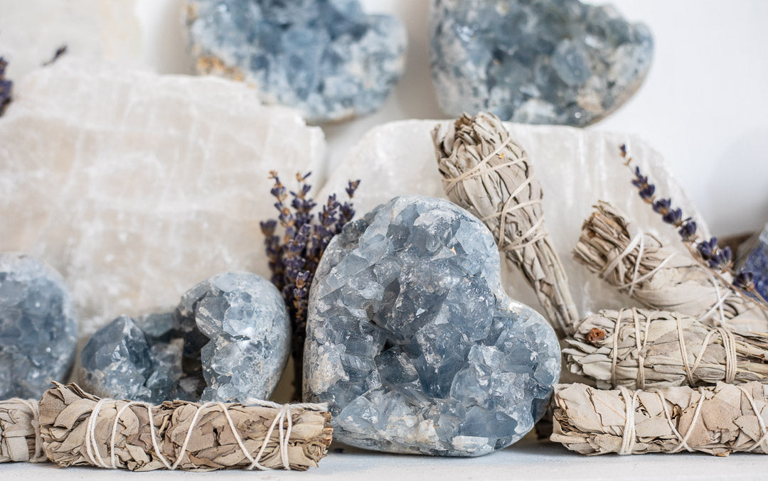 Celestite Crystal Hearts