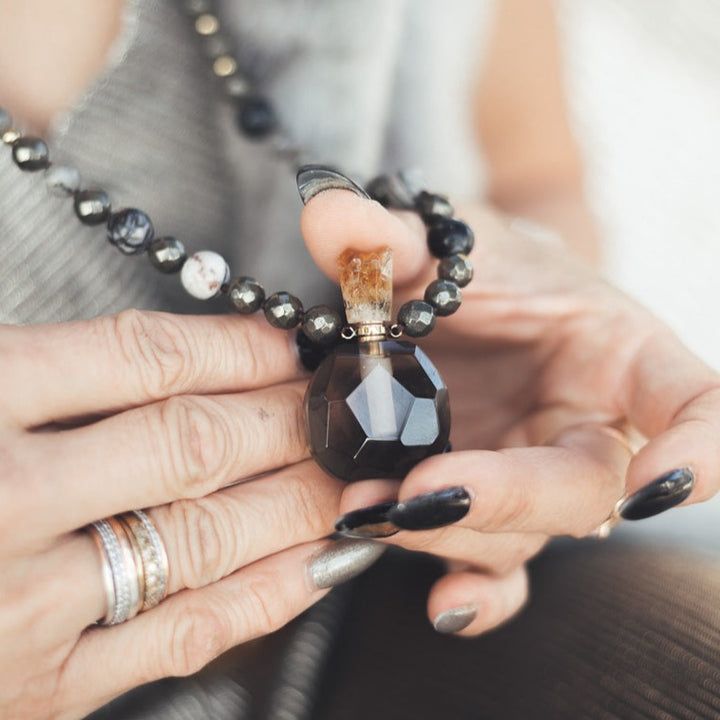 Smoky Quartz Faceted Crystal Bottle Necklace