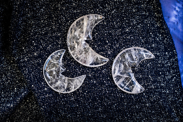 Clear Quartz Crescent Moon on Stand