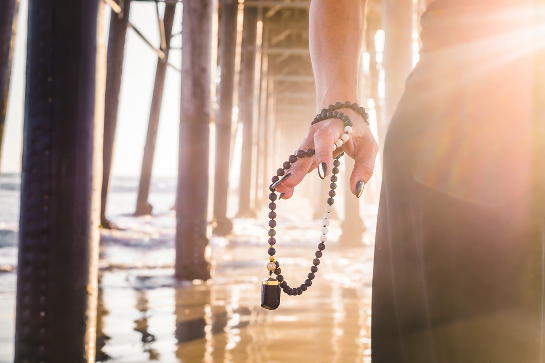 Black Tourmaline And Lava Bead Necklace