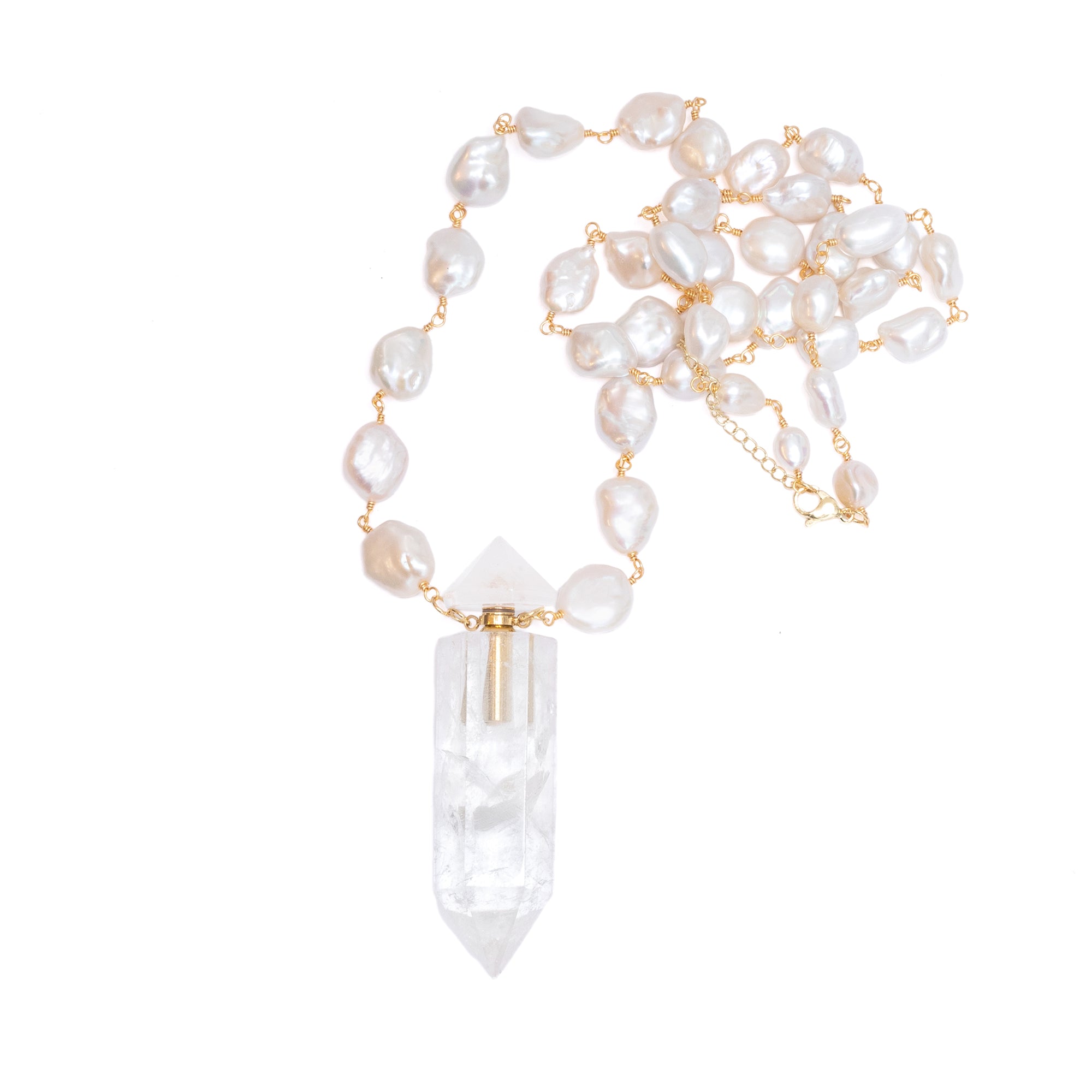 Clear Quartz Bottle Necklace with Pearls