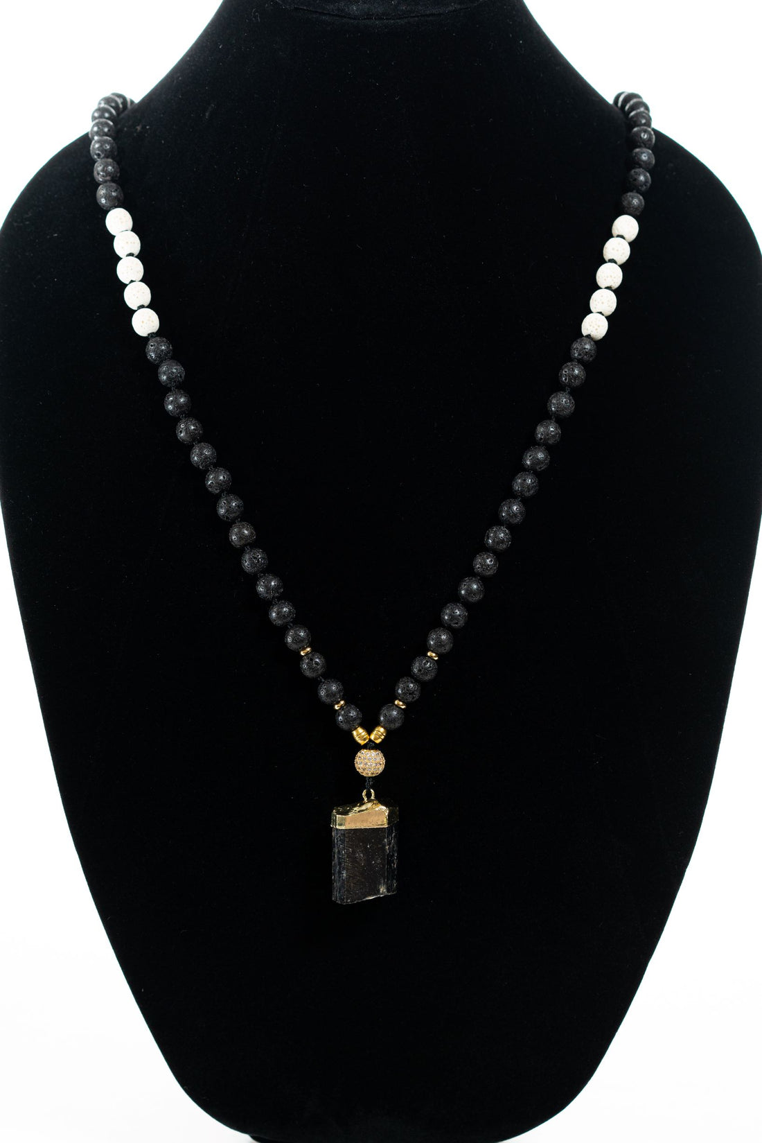 Black Tourmaline And Lava Bead Necklace