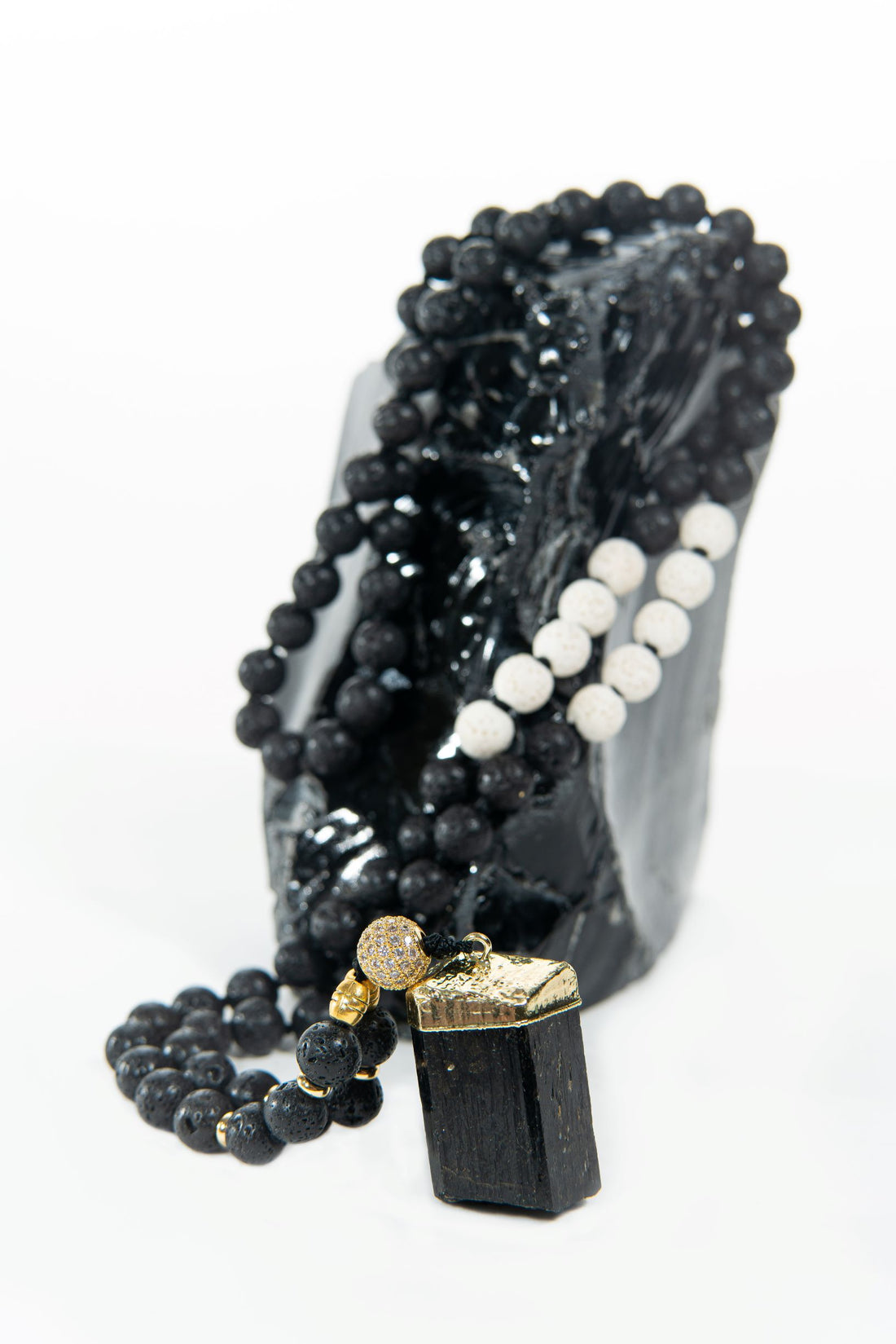 Black Tourmaline And Lava Bead Necklace