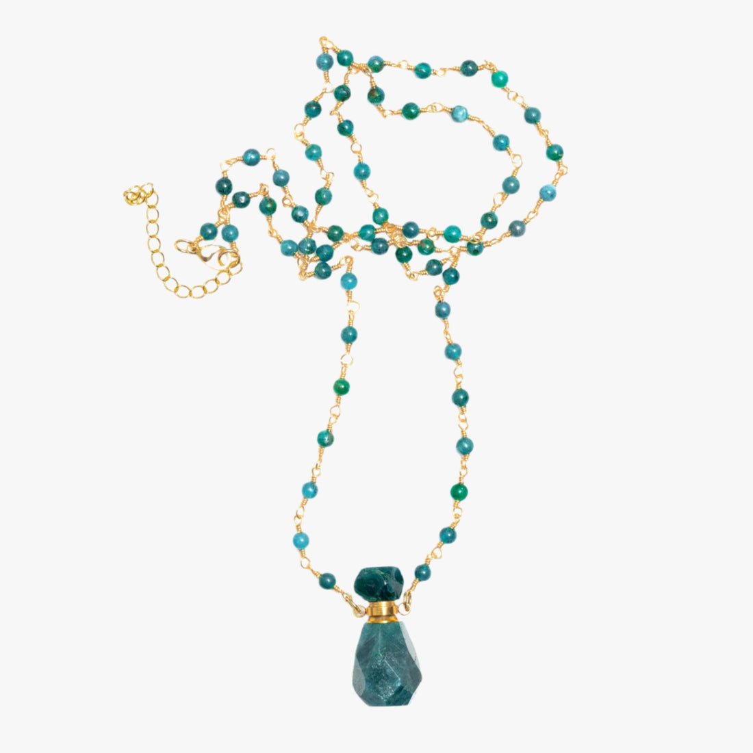 Apatite Bottle Necklace With Beaded Gold Link Chain