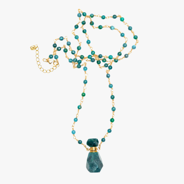 Apatite Bottle Necklace With Beaded Gold Link Chain