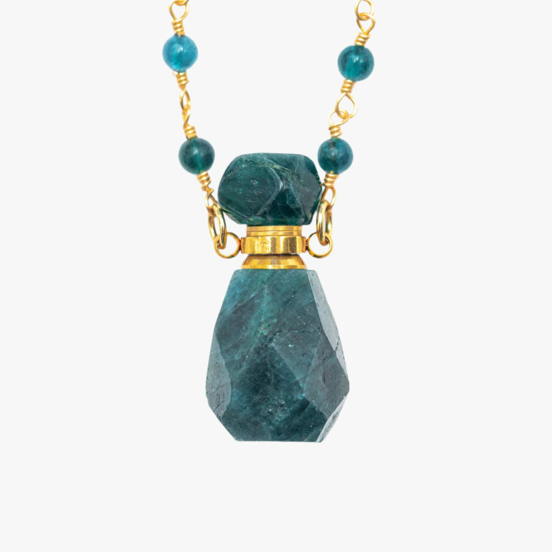 Apatite Bottle Necklace With Beaded Gold Link Chain