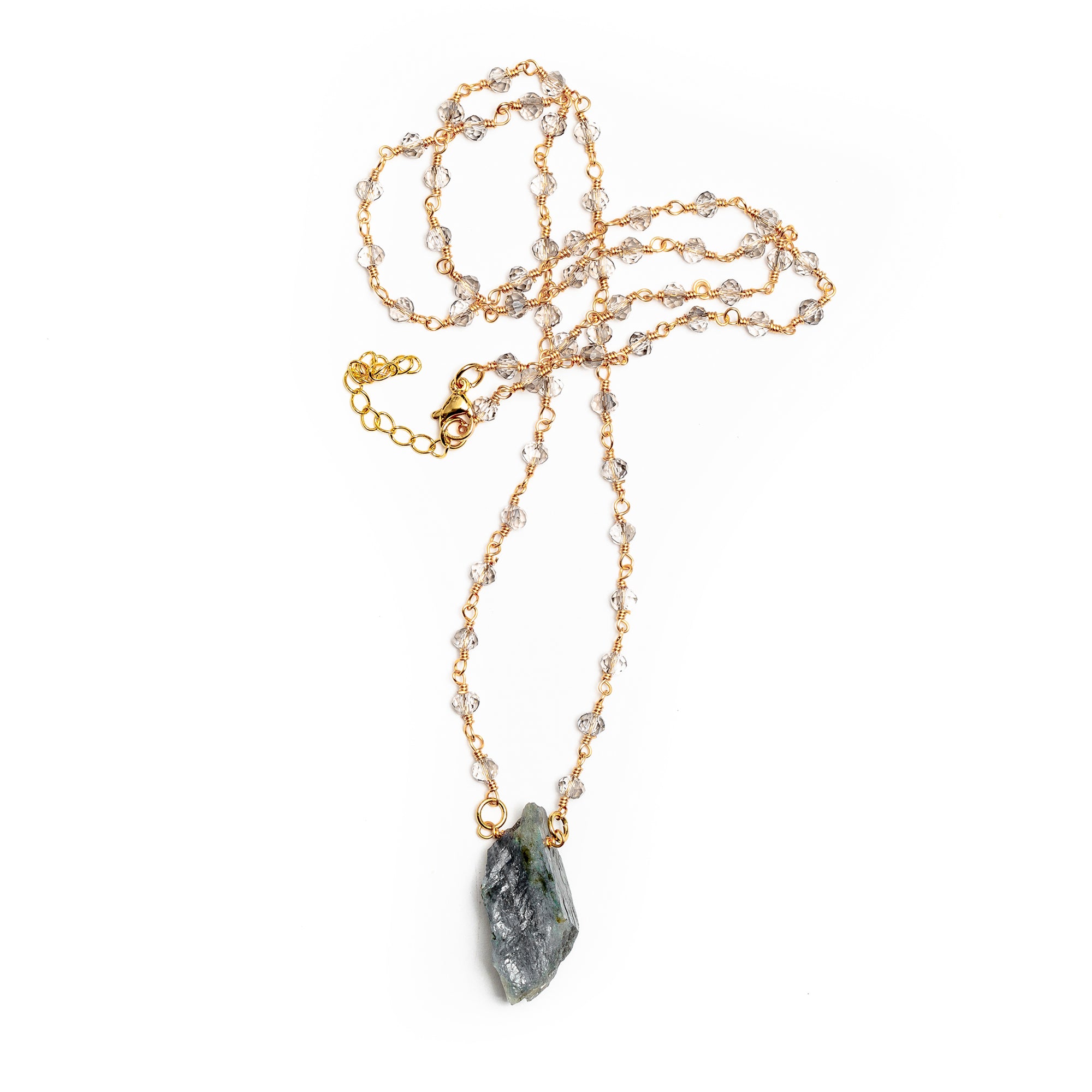 Necklace Labradorite with Beaded Gold Chain