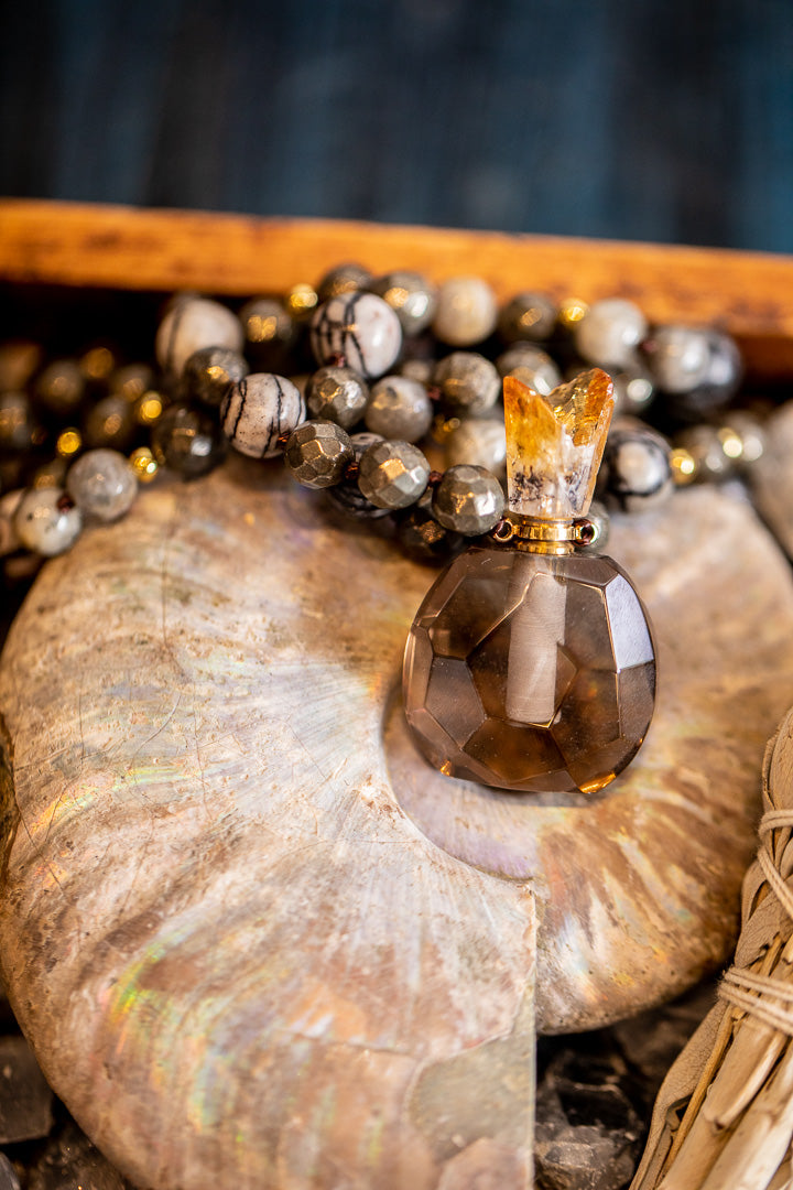 Smoky Quartz Faceted Crystal Bottle Necklace